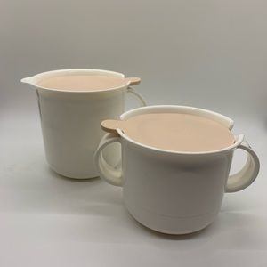 Vintage TUPPERWARE SUGAR AND CREAMER set.  White with pale pink cover tops!